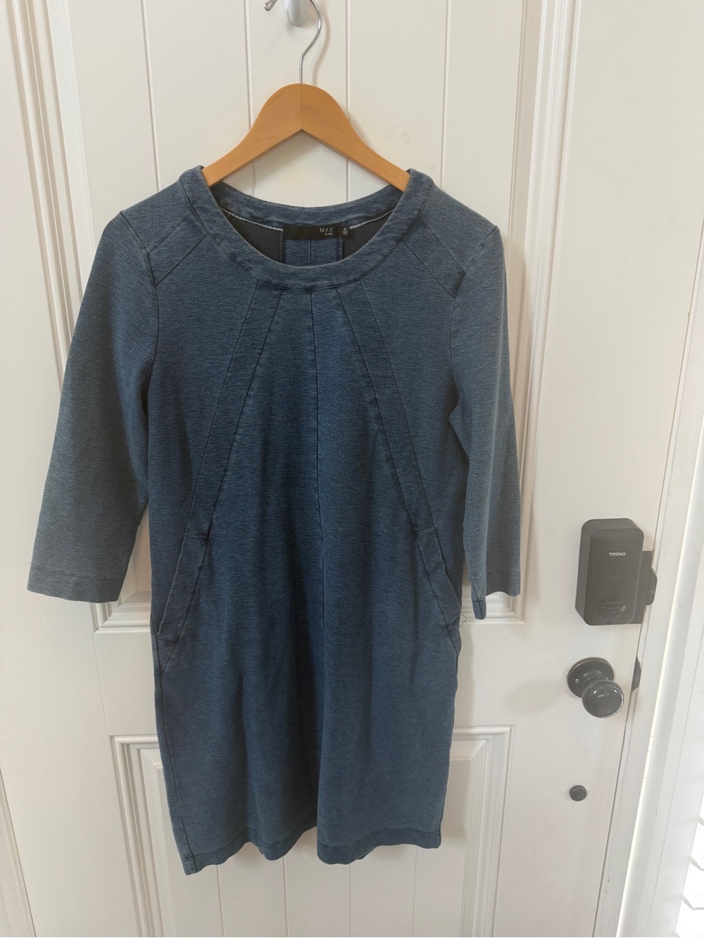Max Jeans Navy Blue Three-Quarter Sleeve Ponte Dress